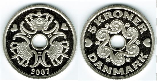 5 kr. 2007 i kv. M - pragteksemplar