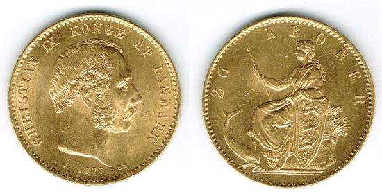 Guld 20 kr. 1873 i kv. 01 