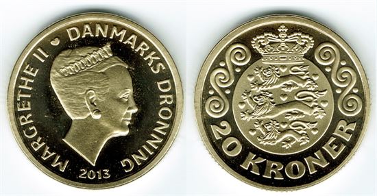 20 kr. 2013 i kv. M - fra Kgl. Proof møntsæt