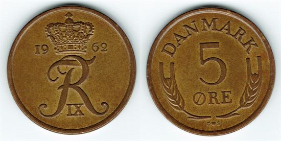 5 øre 1962 bronze i kv. 01