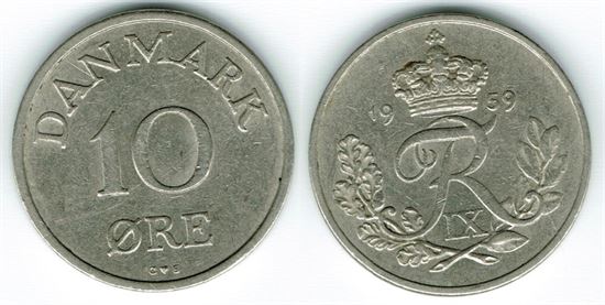 10 øre 1959 i kv. 1 - 1+