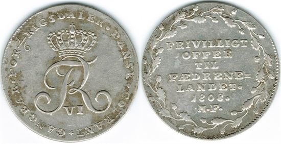 År 1808  - Fr. VI - 1/6 rigsdaler - Offermark i kv. 01