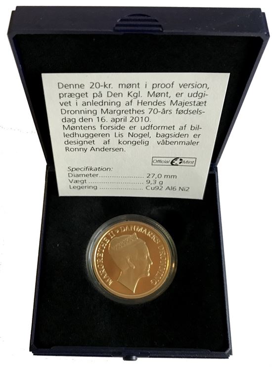 Erindringsmønt - Årgang 2010 20 kr. 70 år i Proof