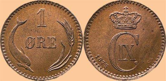 1 øre 1875 i kv. 0 - flot lysebrun farve