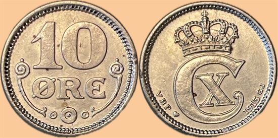 10 øre 1915 i kv. 0