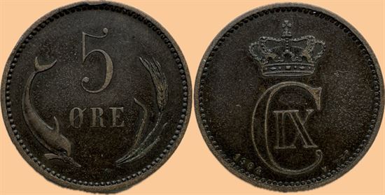 5 øre 1904 i kv. 1+