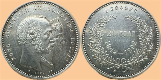 Erindringsmønt - Årgang 1892 2 kr. sølv i kv. 01