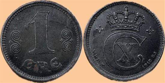 1 øre 1918 i kv. 01 - sjældent flot præget i kronen og med pænt velbevaret zinklag