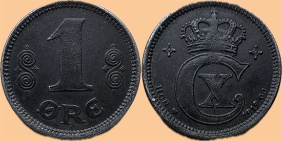 1 øre 1919 jern i kv. (0) - har det sædvanlige fladpræg i kronen - flot zinklag