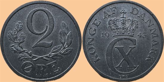 2 øre 1943 i kv. 0