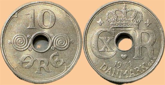 10 øre 1931 i kv. 01 - svagt præget 3-tal