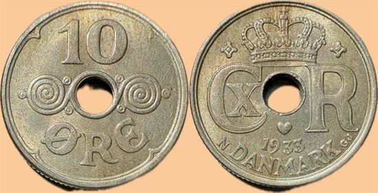 10 øre 1933 i kv. 1+