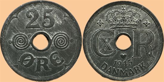 25 øre 1945 i kv. 0