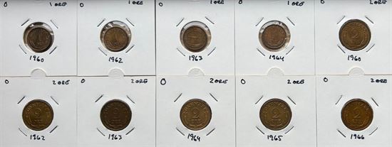 1 øre og 2 øre 1960 - 1964 bronze - hækkerupsæt i hartberger