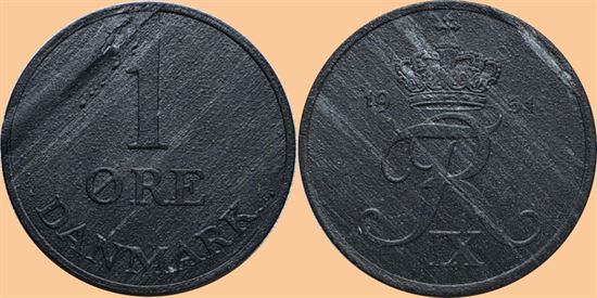 1 øre 1951 i kv. 0 - nubret blanket
