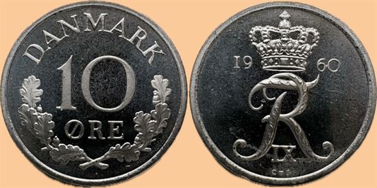 10 øre 1960 Sieg 4.2 i kv. M - pragteksemplar