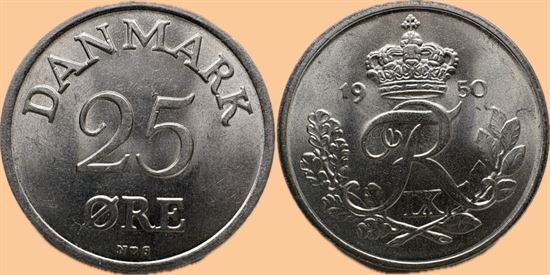 25 øre 1950 i kv. 0