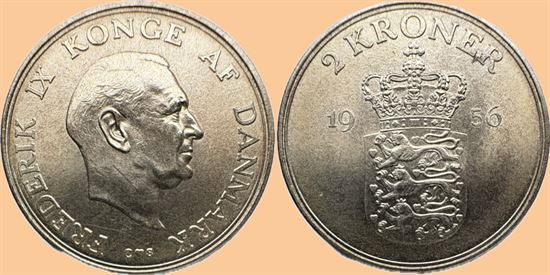 2 kr. 1956 i kv. 0 - miniplet ved ER
