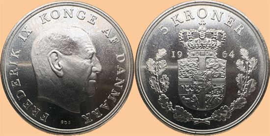 5 kr. 1964 i kv. M - pragteksemplar
