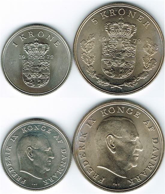 1 kr. og 5 kr. 1972 i kv. 0 - pragteksemplarer
