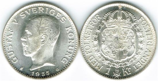 Sverige: 1 kr. 1935 i kv. 0 - pragteksemplar