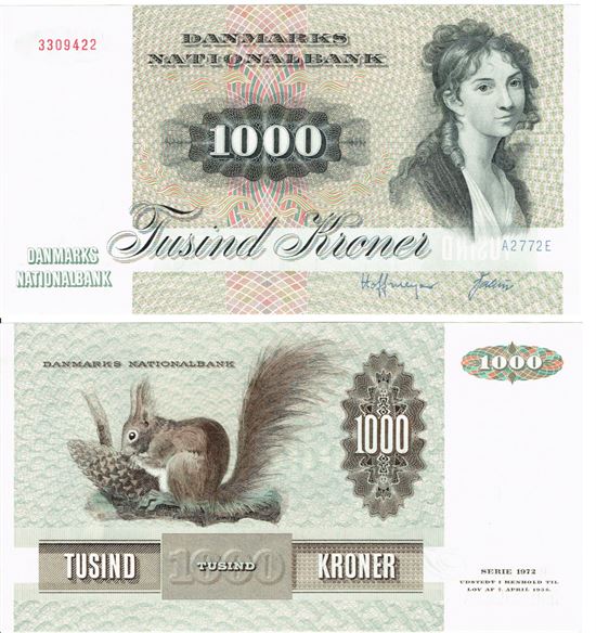 Seddel: 1000 kr. 1977 A2772E i kv. 01 - 0