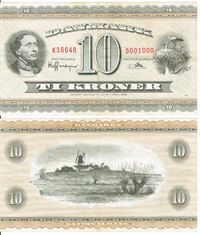 Seddel: 10 kr. 1966 K3664B i kv. 1+ nr. 5001000