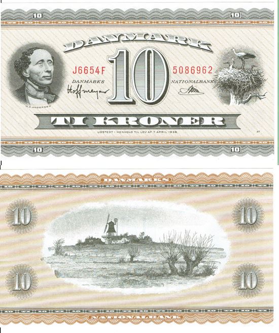 Seddel: 10 kr. 1965 J6654F i kv. 0