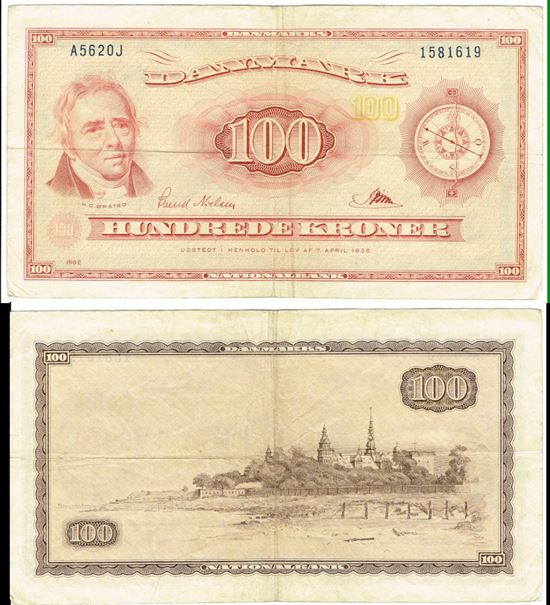 Seddel: 100 kr. 1962 A5620J i kv. 1 - 1+ erstatningsseddel