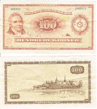 Seddel: 100 kr. 1962 A4620J i kv. 1 - 1+ erstatningsseddel