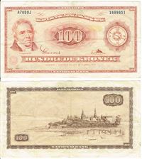 Seddel: 100 kr. 1965 A7650J i kv. 1 erstatningsseddel