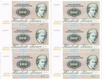 Seddel: 100 kr. 1978 A8782 i kv. 0 6 stk. forløbende nr.