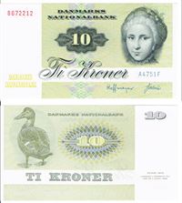 Seddel: 10 kr. 1975 A4751F i kv. 01 - 0 lys sikkerhedstråd