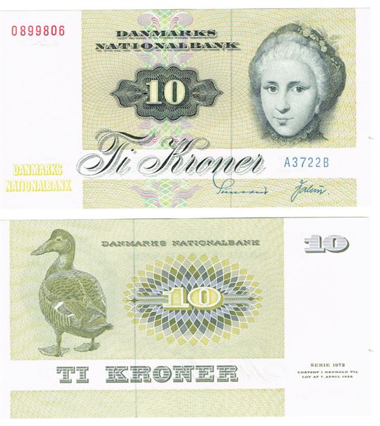 Seddel: 10 kr. 1972 A3722B i kv. 01 - 0