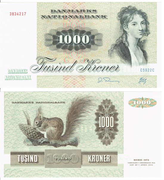 Seddel: 1000 kr. 1992 C5922G i kv. 01 - 0