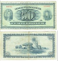 Seddel: 50 kr. 1961 A4610J i kv. 1- erstatningsseddel