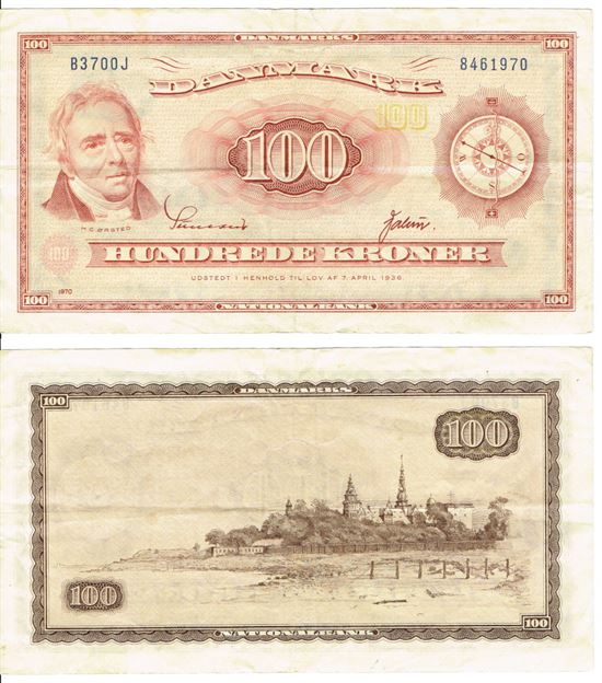 Seddel: 100 kr. 1970 B3700J i kv. 1+ erstatningsseddel