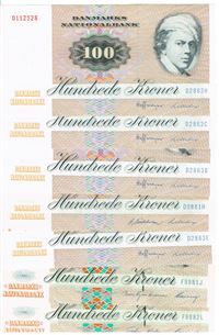 Seddel: 100 kr. 1986 - 1998 omkring kv. 01 7 stk.