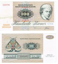 Seddel: 100 kr. 1972 A1721B i kv. 1+