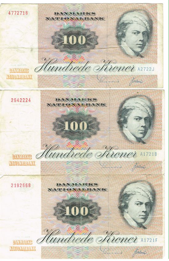 Seddel: 100 kr. 1972 i kv. 1- - 1 3 stk.