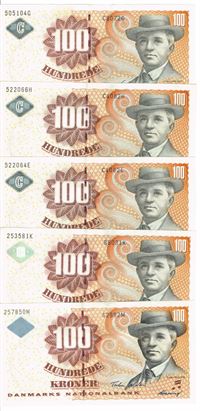 Seddel: 100 kr. 1999 - 2007 i kv. 0 5 stk.