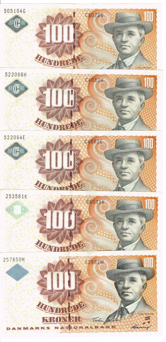 Seddel: 100 kr. 1999 - 2006 i kv. 0 4 stk.