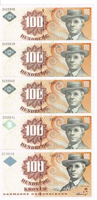 Seddel: 100 kr. 1999 - 2007 i kv. 0 5 stk.