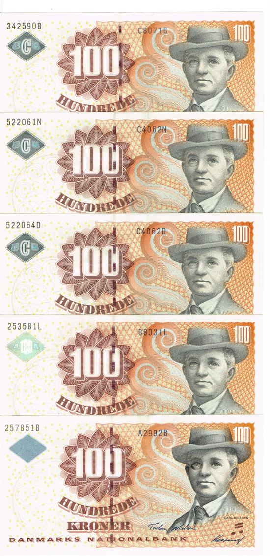 Seddel: 100 kr. 1999 - 2007 i kv. 0 5 stk.