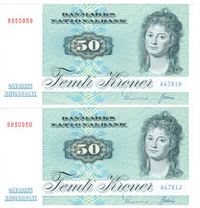 Seddel: 50 kr. 1978 A4781 i kv. 01 - 0 2 stk. fortløbende nr.