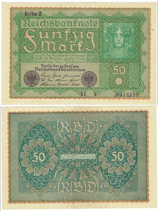 Seddel: Tyskland 50 mark 1919 i kv. 01