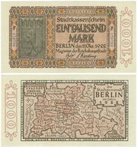 Seddel: Tyskland Berlin Brandenburg 1000 mark 1922 i kv. 01 - 0