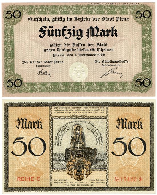 Seddel: Tyskland 50 mark 1922 i kv. 0