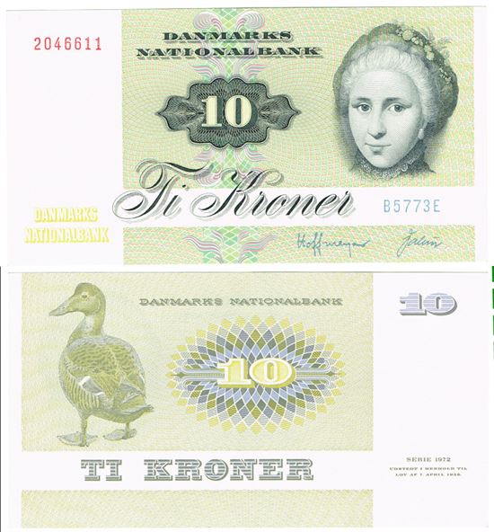 Seddel: 10 kr. 1977 B5773E i kv. 0