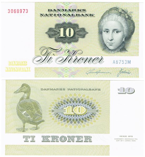 Seddel: 10 kr. 1975 A6753M i kv. 0